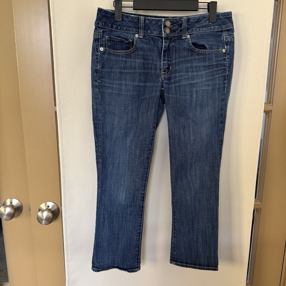 American Eagle‎ Women's 6 Blue Medium Wash Low Rise Artist Crop Stretch Jeans